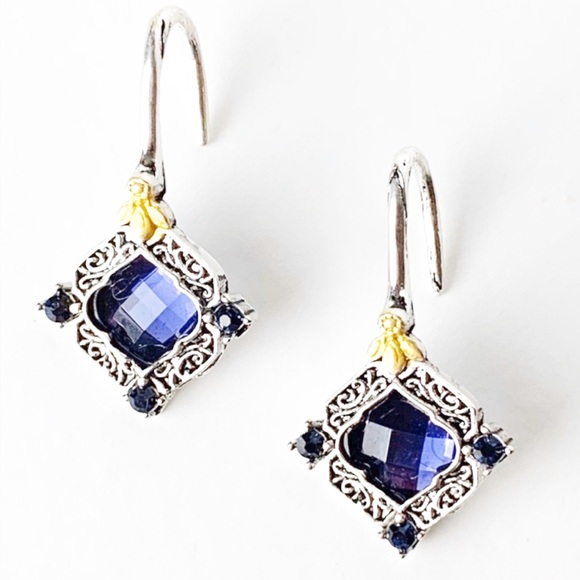 Vintage Inspired Blue Sapphire Earrings - Picture 3 of 5